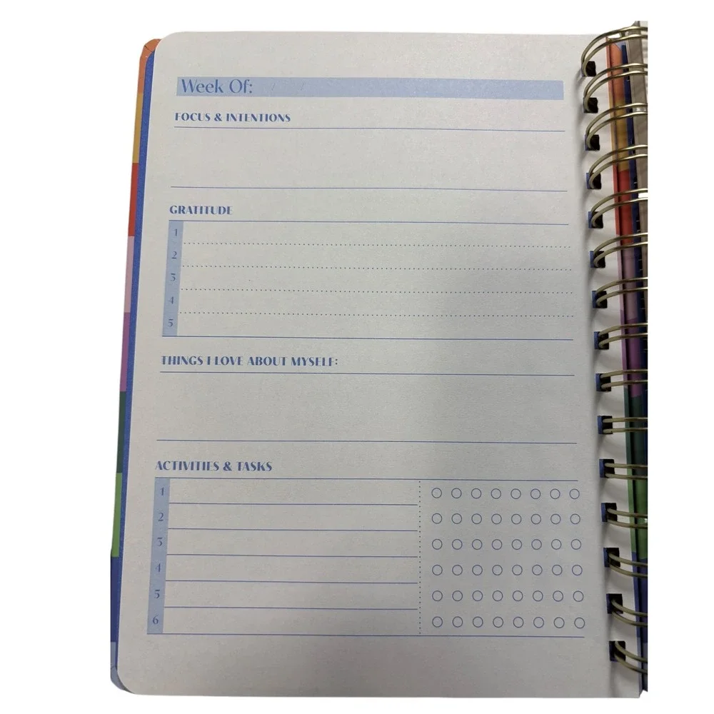 Spritz Guided Journal Rainbow Wave Gold Wire‎ Bound Planner Note Pad 8 x 6 New